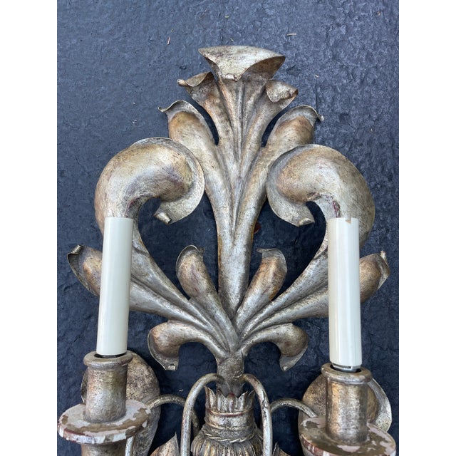 Italian Vintage Italian 4 Light Silver Leafed Wall Sconce ~ Very Large For Sale - Image 3 of 11