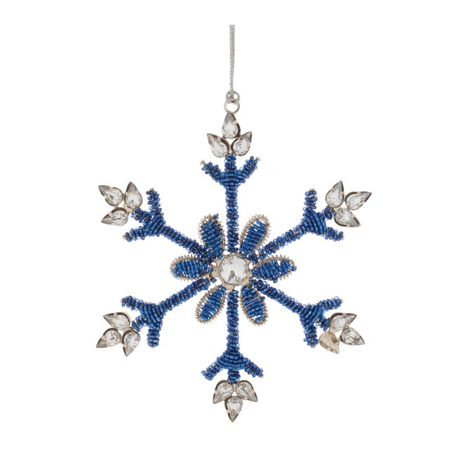 Contemporary Beaded Metal Snowflake Ornament (Set of 12) For Sale - Image 3 of 5