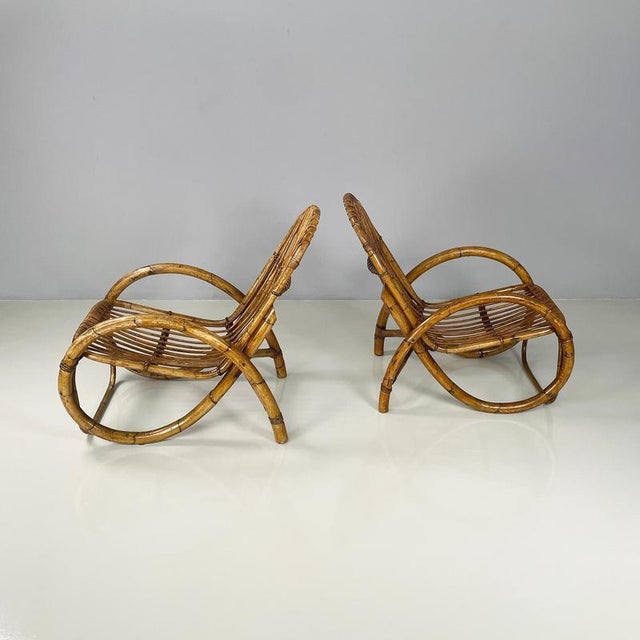 Set of Mid-Century Modern Italian Armchairs in Curved Rattan, 1960s For Sale - Image 3 of 18