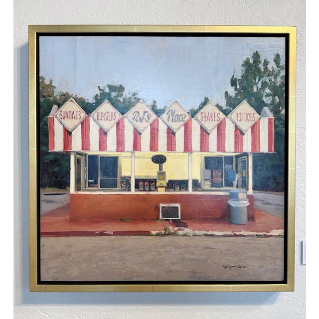 RJ's Place captures a nostalgic roadside diner with its iconic striped awning and vintage signage. The warm, inviting...