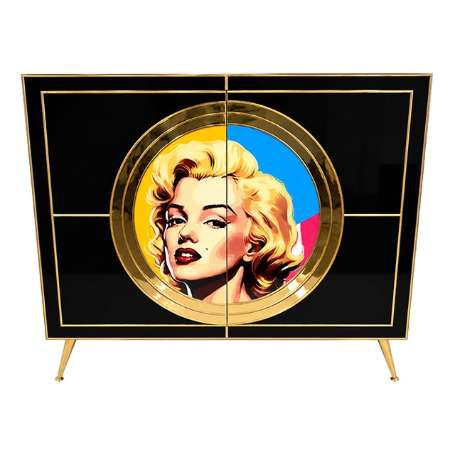 Marilyn Black Glass Sideboard, 1980s For Sale