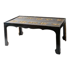 Black & Gilt Coffee Table With Asian Characters & Ming Feet