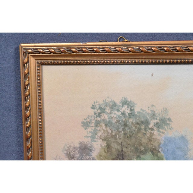 Antique French Signed Watercolor Landscape With Country Path, Gilt Frame, Circa 1900 For Sale - Image 4 of 12