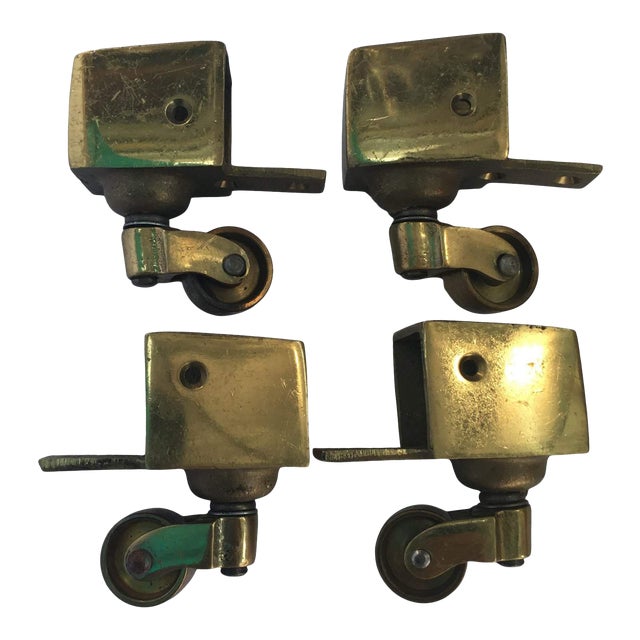 1940s Duncan Phyfe Style Industrial Medium Cast Brass Furniture Casters - Set of 4 For Sale