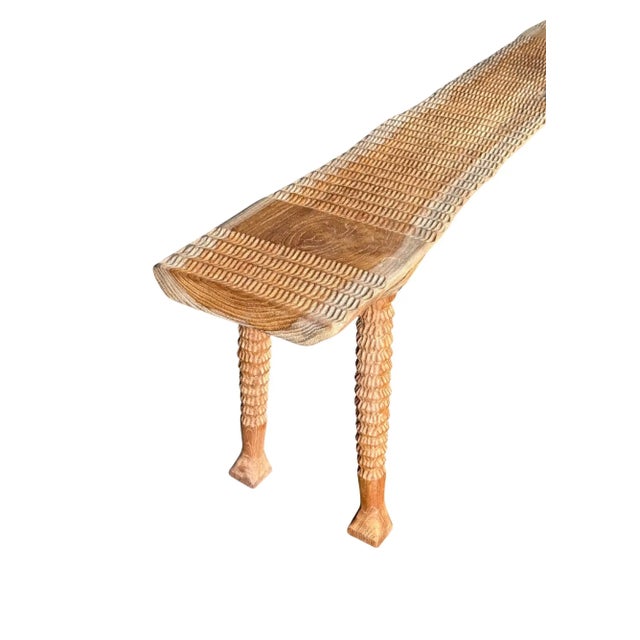 Sculptural Teak Wood Bench Carved Detailing, Modern Organic For Sale - Image 9 of 11