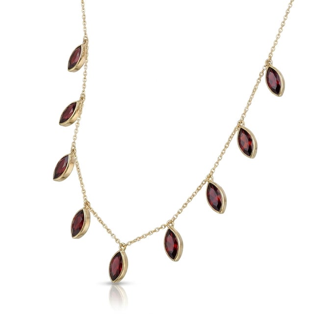 Garnet Station Marquise Cut Necklace | Dangling Gemstone Dainty Necklace For Sale - Image 4 of 5