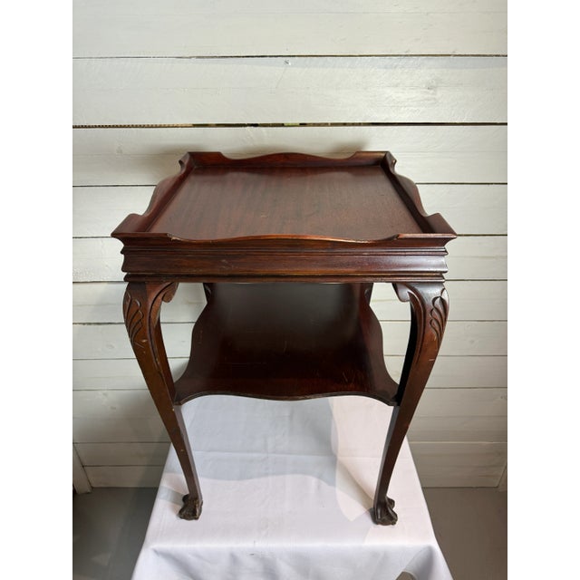 Chippendale 1940s Chippendale Style Gallery Top Two Tiered Claw and Ball Table For Sale - Image 3 of 9