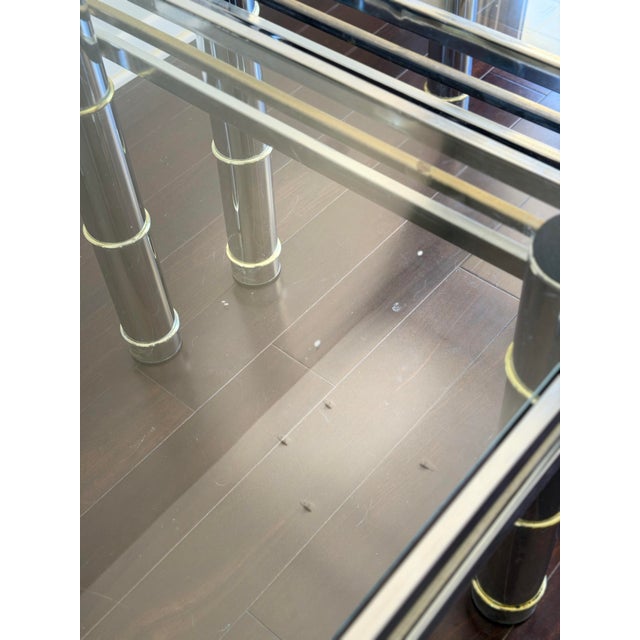 Mid-Century Modern 1960s-1970s Romeo Rega Pair of Vintage MCM Chrome & Brass Glass Side Tables For Sale - Image 3 of 12