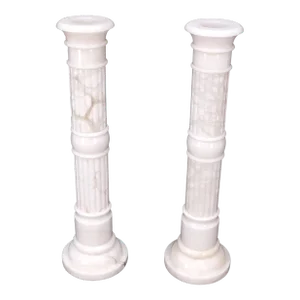 Italian White Turned Marble Pedestals Columns Stands - A Pair