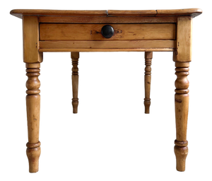 Antique English Pine Kitchen Table With Drawer