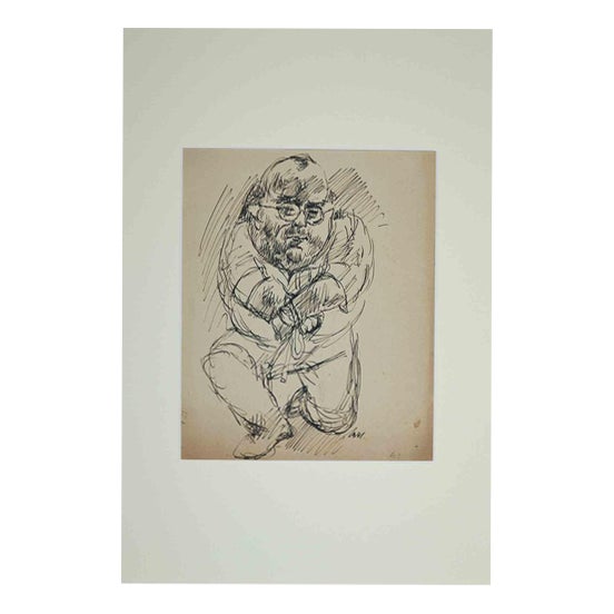 Alfredo Mezio, Figure, 1941, China Ink on Paper For Sale