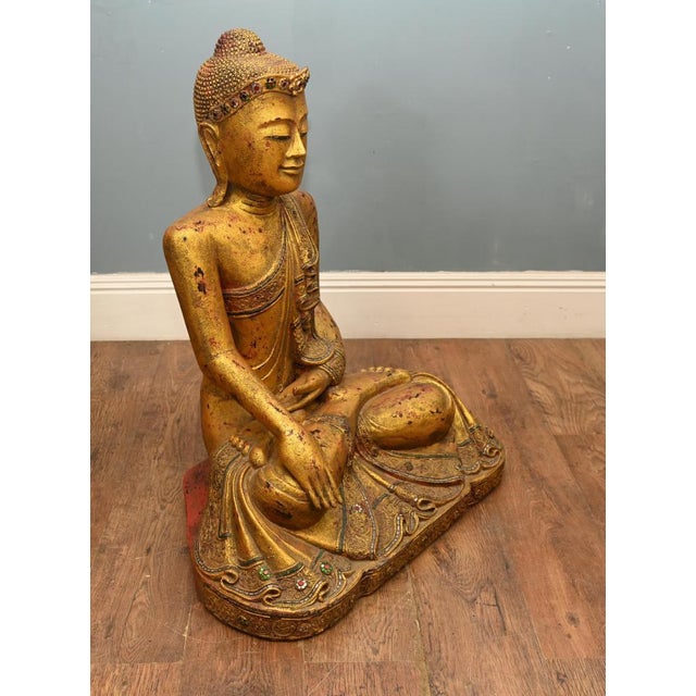 Burmese Artist, Buddhist Statue of Lotus Buddha, Gilt Sculpture For Sale - Image 5 of 11