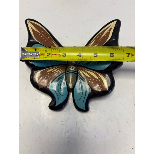 Mid 20th Century Hand-Painted Folk Art Butterfly Wall Sculpture in Turquoise and Earth Tone For Sale - Image 5 of 6