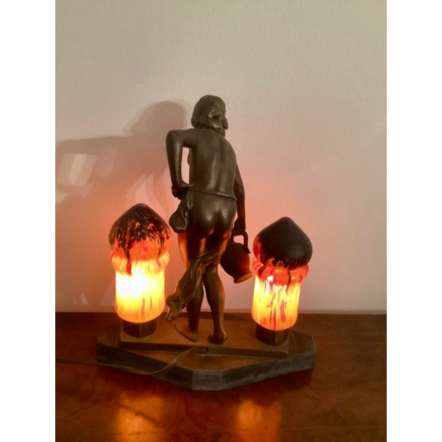 Early 20th Century Antique Bronze Lady Table Lamp For Sale - Image 5 of 9