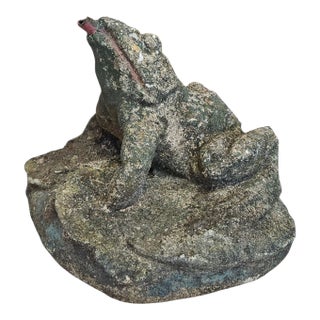 Antique Cast Stone Garden Frog Fountain For Sale