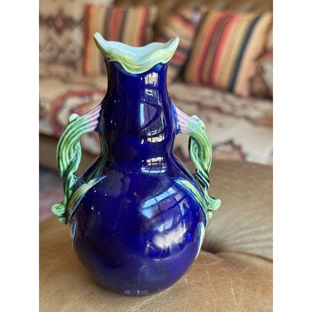 Antique French Majolica Vase- Cyclamen Flower Motif For Sale - Image 4 of 6