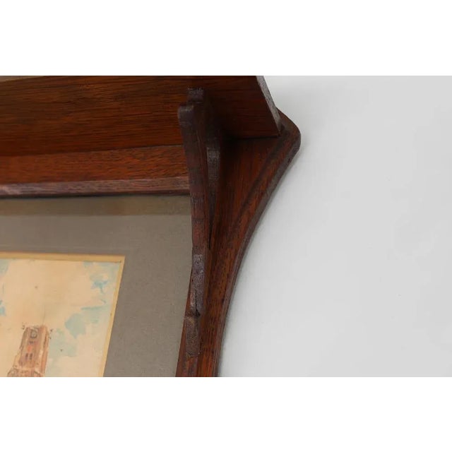 Art Nouveau Wall-Mounted Coat Rack with Framed Watercolors from Cassier, Belgium, 1905 For Sale - Image 6 of 15