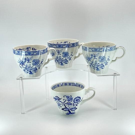 White Vintage Blue Onion Teacups (Blue Fjord, Blue Nordic Patterns From Wood & Sons, Meakin) English Blue and White - Set of Four: For Sale - Image 8 of 14