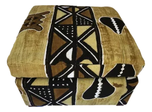Custom Made Ottoman With Brown/Mustard/Black/White Mud Cloth