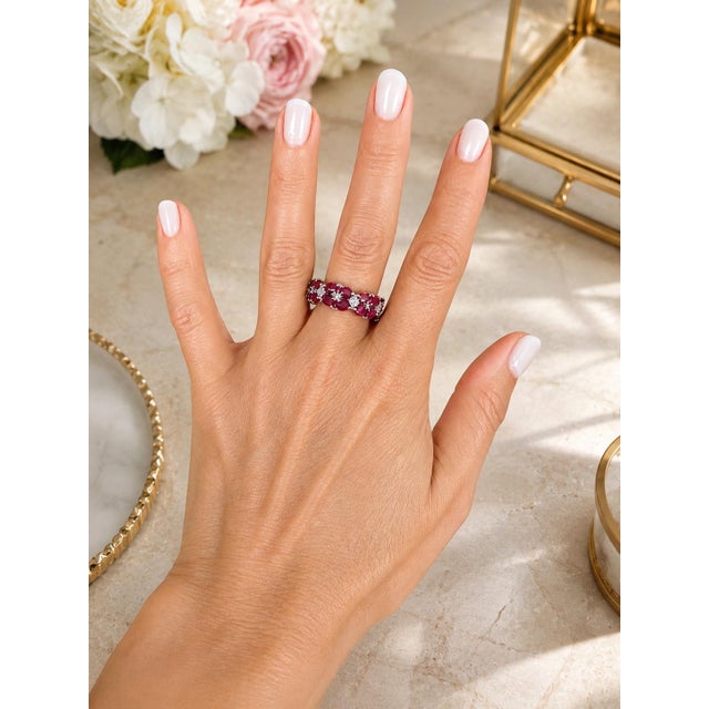 18k White Gold Ruby and Diamond Eternity Band Ring, 5.50 Carats, Size 8 For Sale - Image 10 of 11