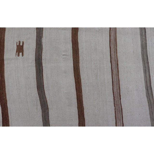 Large Turkish Vintage Flat-Weave in Light Brown and Cream With Stripe Design For Sale - Image 12 of 13