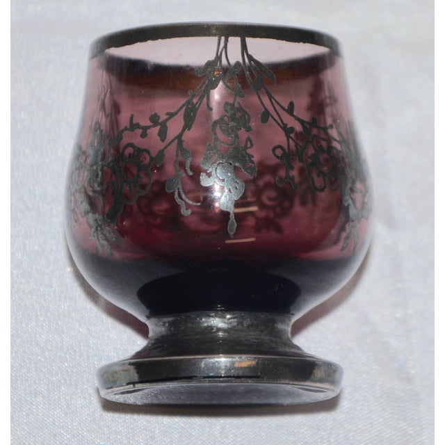Early 20th Century Set of Six Amethyst With Silver Overlay Miniature Snifters For Sale - Image 4 of 7