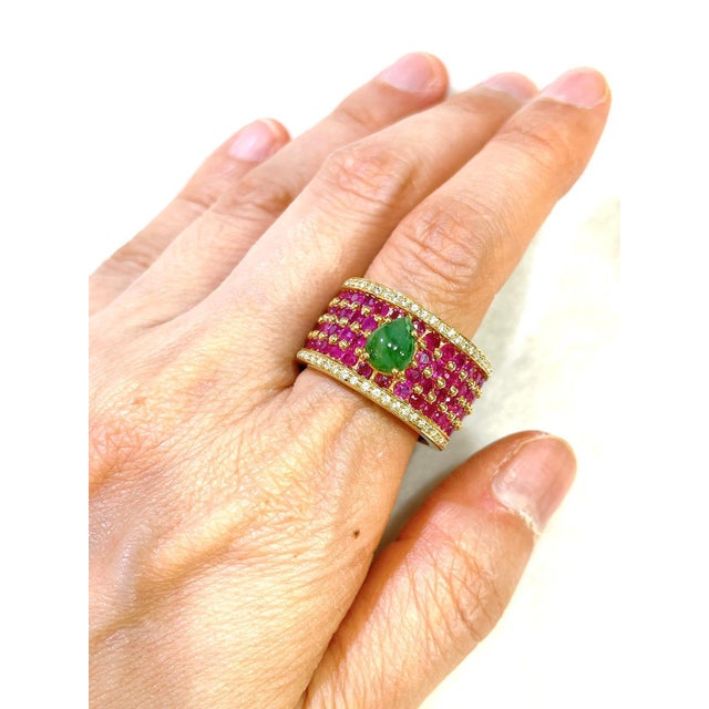Bochic “Orient” African Ruby & Topaz Vintage Band Ring Set In 18 K Gold & Silver Natural African Rubies - 1 Carat (No...