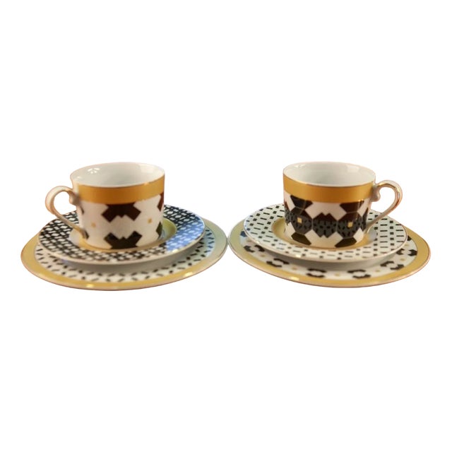 250 ml Cups with Saucer and Dessert Plate by Jenny Pierrot for Zaklady Porcelany Cmielow, Set of 2 For Sale