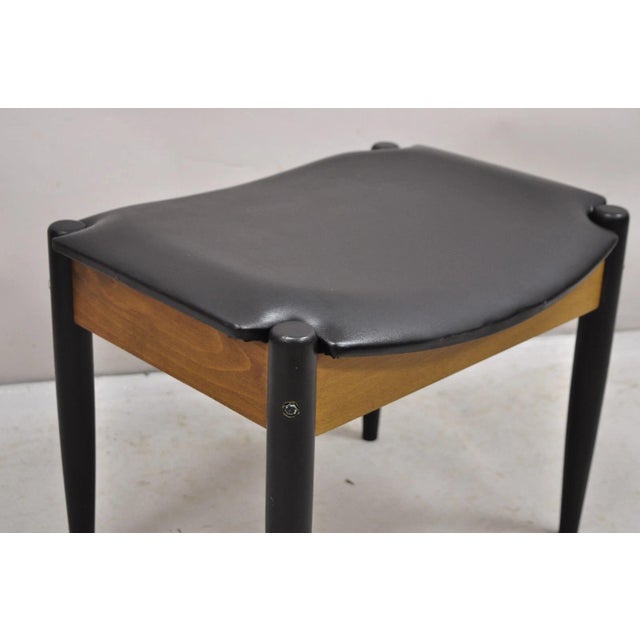 Norco Mid Century Modern Sculpted Footstool Ottoman Tapered Leg Black Vinyl Seat For Sale In Philadelphia - Image 6 of 11