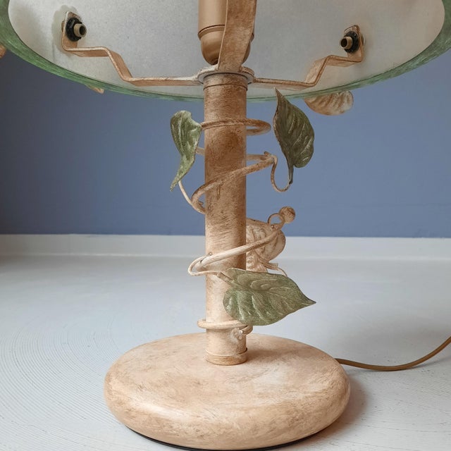 Floral Table Lamp with Glass Shade from Herda, 1980s For Sale - Image 6 of 11