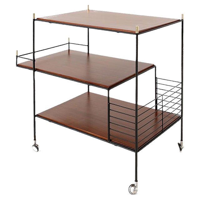 Italian Rosewood Bar Cart, 1960s For Sale