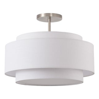 Coronado Semi Flush Mount Light Kit - White Linen Shade, Satin Nickel Finish For Sale