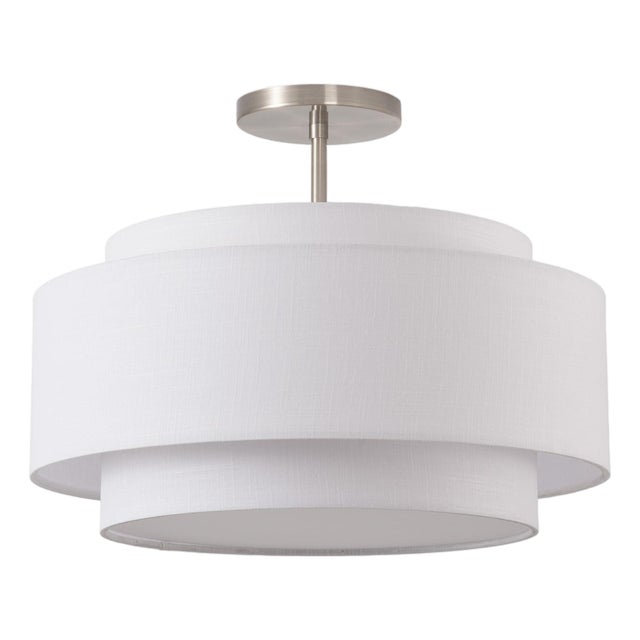 Coronado Semi Flush Mount Light Kit - White Linen Shade, Satin Nickel Finish For Sale