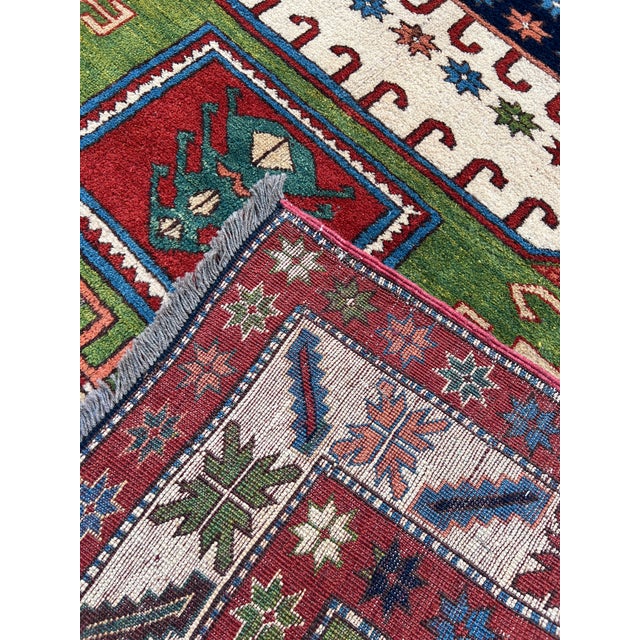Caucasian Fachralo Kazak Octagon Medallion Hand-Knotted Wool Rug - 4'9" X 6'6" For Sale - Image 10 of 10