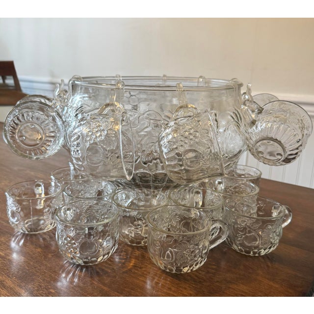 Mid 20th Century Mid 20th Century Jeanette Glass Fruit Pattern Punch Bowl Set - 34pcs For Sale - Image 5 of 12