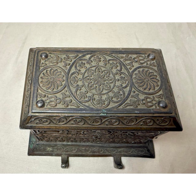 Japanese Antique Ornate Eastlake Bronze Patinated Metal Cigarette Dispenser Box Jar For Sale - Image 3 of 13