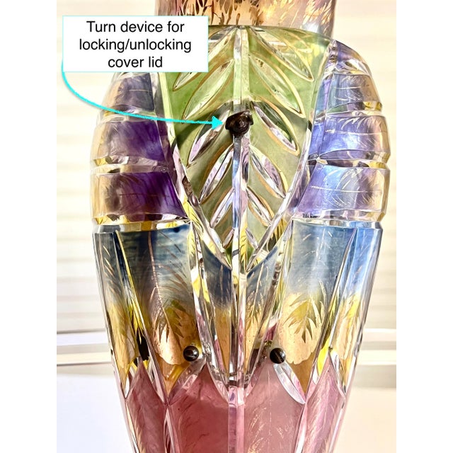 1930s Cut Glass Perched Painted Exotic Bird, Animalia Table Lamp For Sale - Image 10 of 13