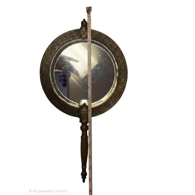 Glass Antique Tiffany & Co. Brass Hand Mirror, Indo-Persian Moorish Design, Circa 1890 - 1910, Pattern 0350 For Sale - Image 7 of 9