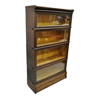 Antique Macey Tiger Oak Barrister Stacking Lawyers Bookcase 4 Sections W/ Drawer For Sale