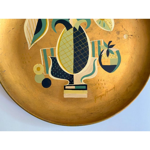 Vintage 1960's Georges Briard Mid Century Modern Gold Leaf Hand Painted Extra Large Decorative Metal Tray For Sale In Kansas City - Image 6 of 13