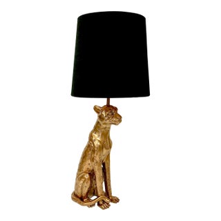 1980s Vintage Hollywood Regency Leopard Table Lamp, Velvet Shade, John-Richard Attributed. For Sale