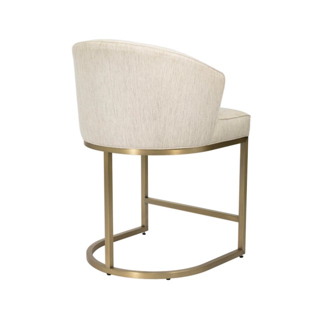 2000 - 2009 Set of 3 Vanguard Furniture Cream Upholstered Counter Stools With Brass Base For Sale - Image 5 of 8