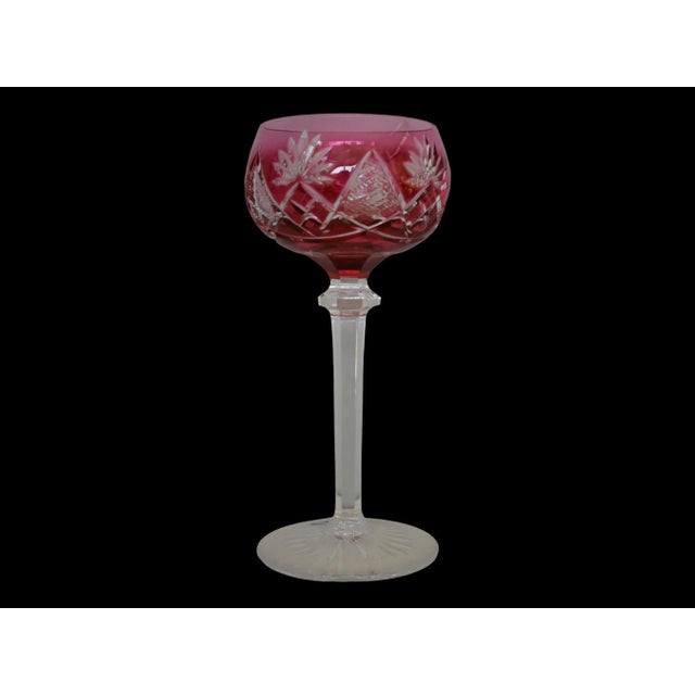 Glass Vintage Val Saint-Lambert Hock Wine Glass Cut to Clear Crystal Roemer Ruby Red Signed For Sale - Image 7 of 9