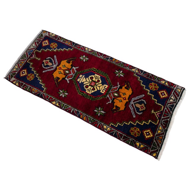1970s Hand Knotted Turkish Small Rug Decorative Mat for Bathroom -Kitchen and Entryway- 18'' X 42'' For Sale - Image 4 of 9