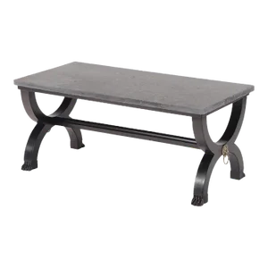 A French Ebonized Empire Style Marble Top Coffee Table With Bronze Mounts.