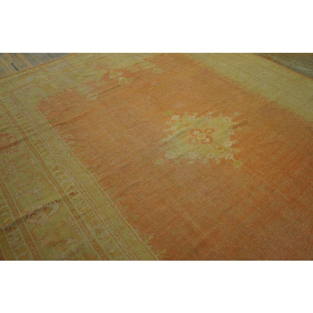 Late 19th Century Supreme Peach Color With a Small Detail Medallion Antique Turkish Oushak Rug For Sale - Image 5 of 11