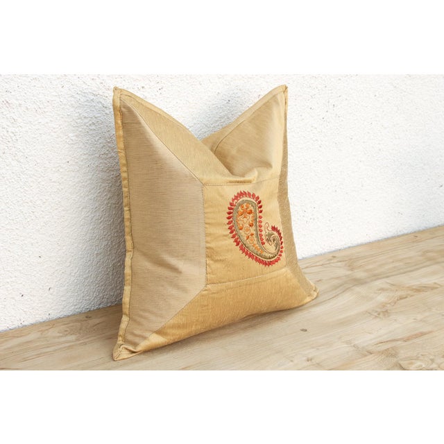 Contemporary Lila Paisley Gold Pillow Cover For Sale - Image 3 of 5