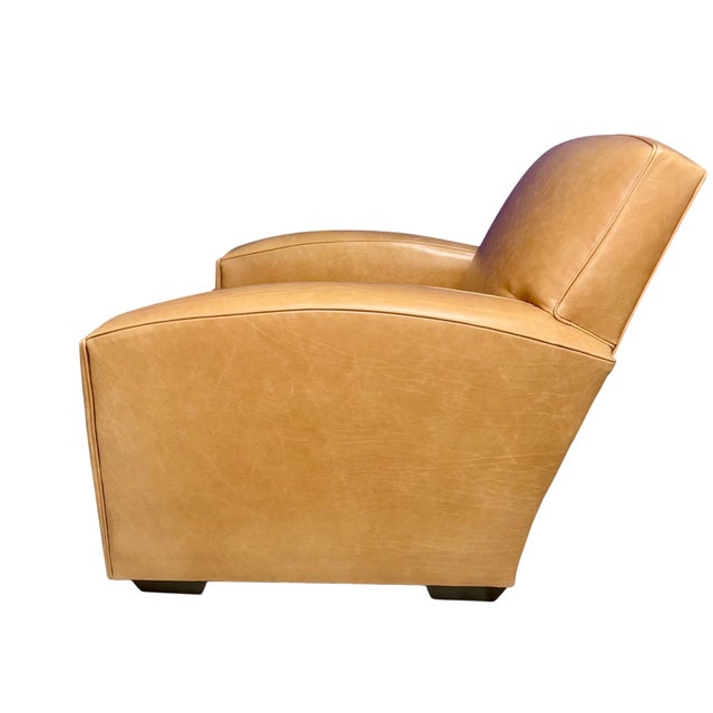 Caramel Tan Leather Club Armchair With Curving Arms For Sale - Image 4 of 4