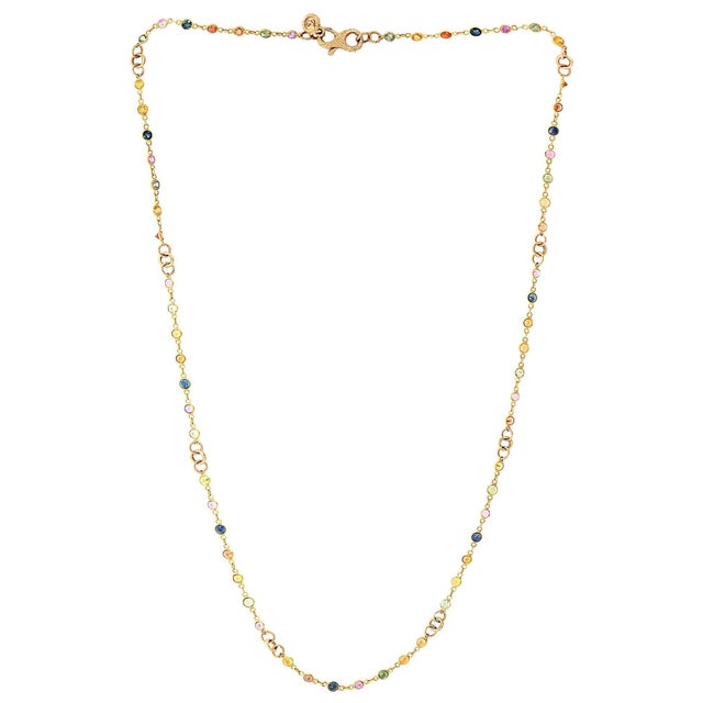 Bezel-Set Multi-Sapphire Station Necklace 18kt Yellow Gold by Designer dc For Sale - Image 9 of 18