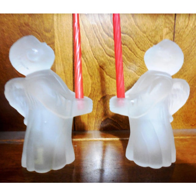 Set of Frosted Glass Angel Candle Stick Holders (2) Hand Crafted by Smith Size: Height: 5 ¼” Base: 2 ¼” Diameter Candle...